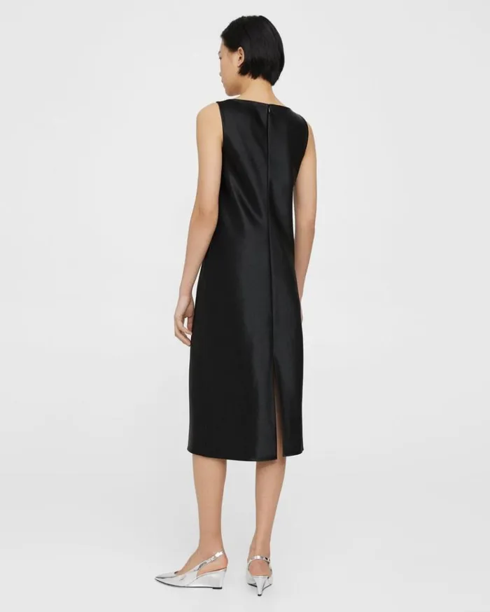 Theory Tank Dress In Bonded Satin Black Women Dresses Theory Tank Dress In Bonded Satin Black Women Dresses