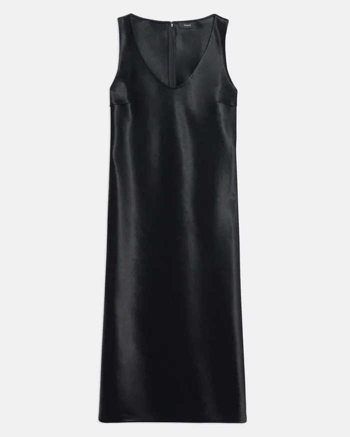 Theory Tank Dress In Bonded Satin Black Women Dresses Theory Tank Dress In Bonded Satin Black Women Dresses