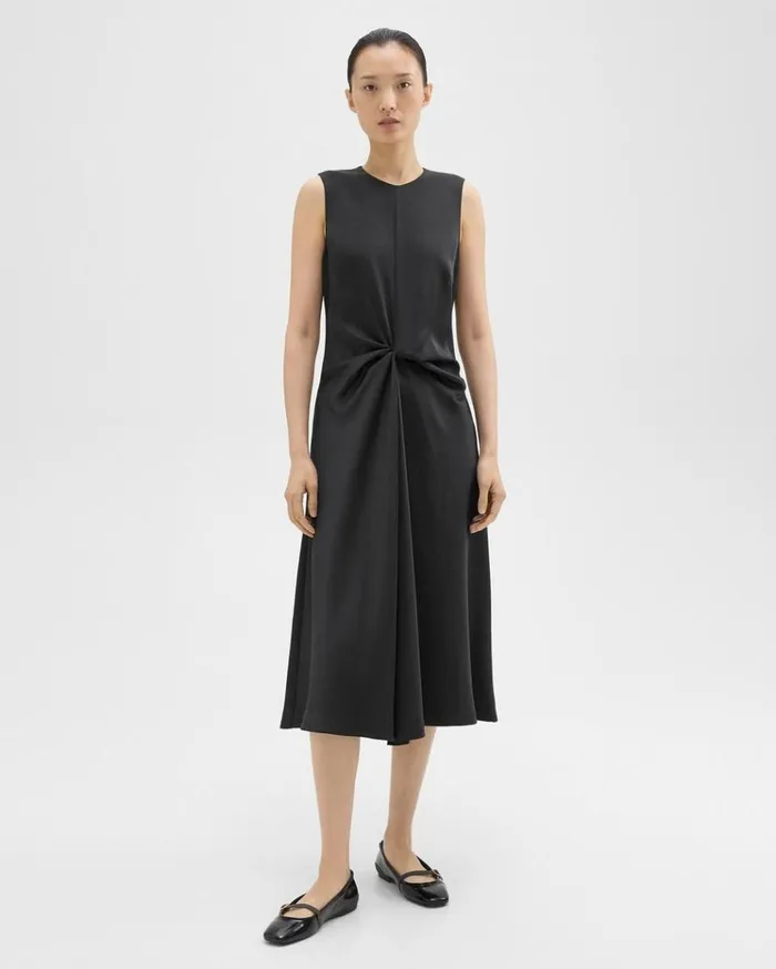 Theory Twisted Midi Dress Black Women Dresses