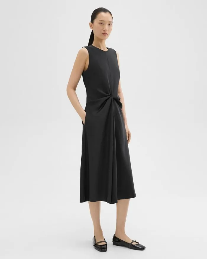 Theory Twisted Midi Dress Black Women Dresses