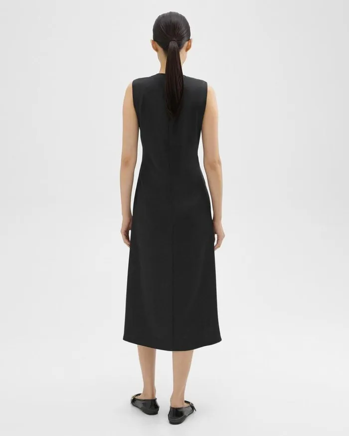 Theory Twisted Midi Dress Black Women Dresses