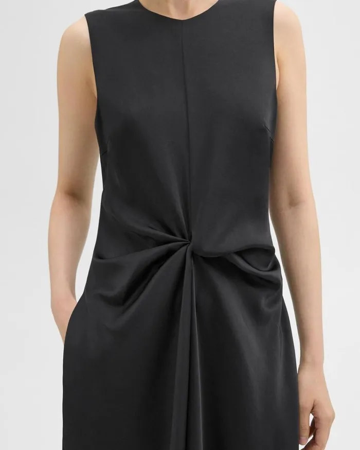 Theory Twisted Midi Dress Black Women Dresses