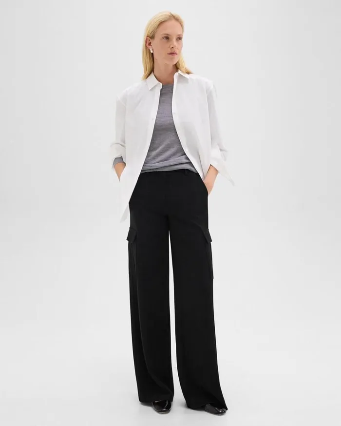Theory WideLeg Cargo Pant In Admiral Crepe Black Women Pants