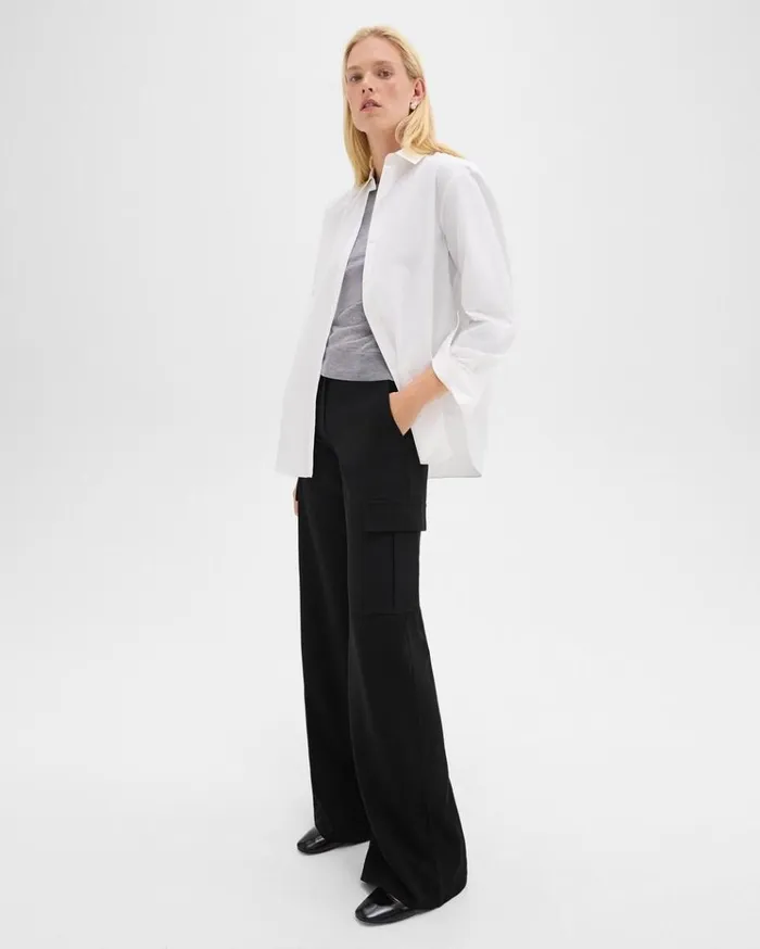 Theory WideLeg Cargo Pant In Admiral Crepe Black Women Pants