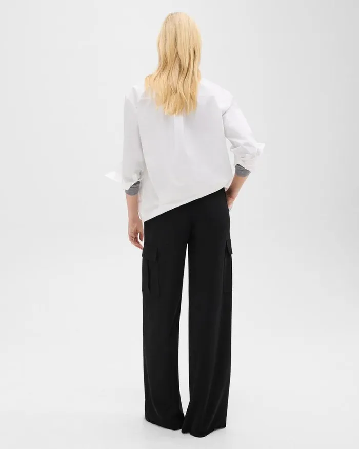 Theory WideLeg Cargo Pant In Admiral Crepe Black Women Pants