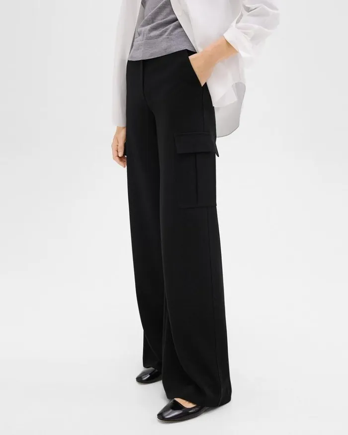 Theory WideLeg Cargo Pant In Admiral Crepe Black Women Pants