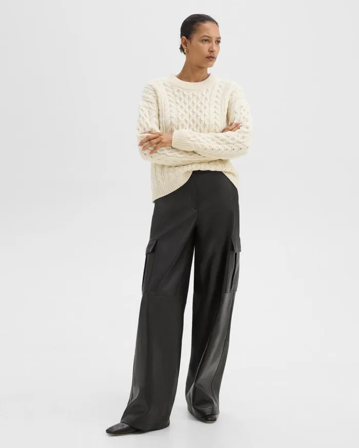 Theory WideLeg Cargo Pant In Leather Black Women Pants