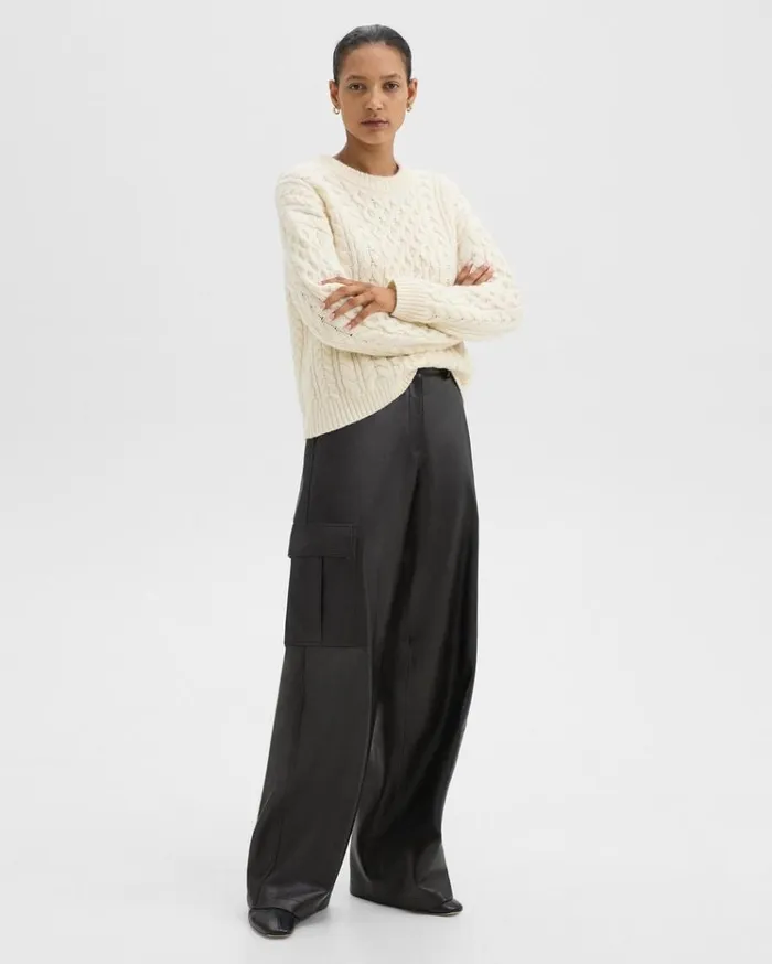Theory WideLeg Cargo Pant In Leather Black Women Pants Theory WideLeg Cargo Pant In Leather Black Women Pants