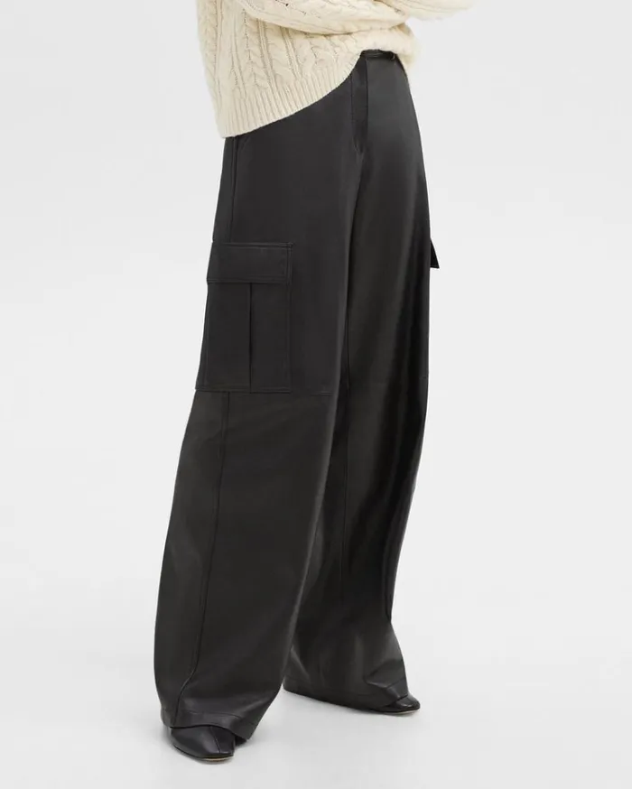 Theory WideLeg Cargo Pant In Leather Black Women Pants Theory WideLeg Cargo Pant In Leather Black Women Pants