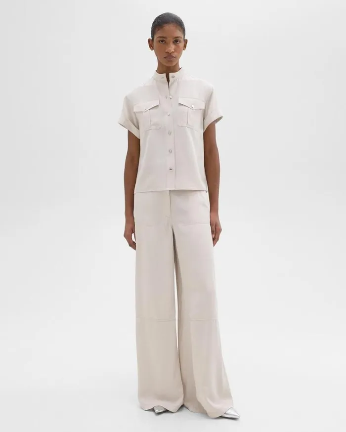 Theory WideLeg Carpenter Pant In Fluid Twill New Sand Women Pants