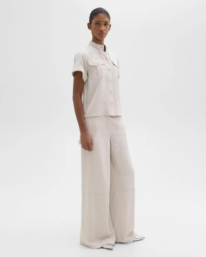 Theory WideLeg Carpenter Pant In Fluid Twill New Sand Women Pants Theory WideLeg Carpenter Pant In Fluid Twill New Sand Women Pants