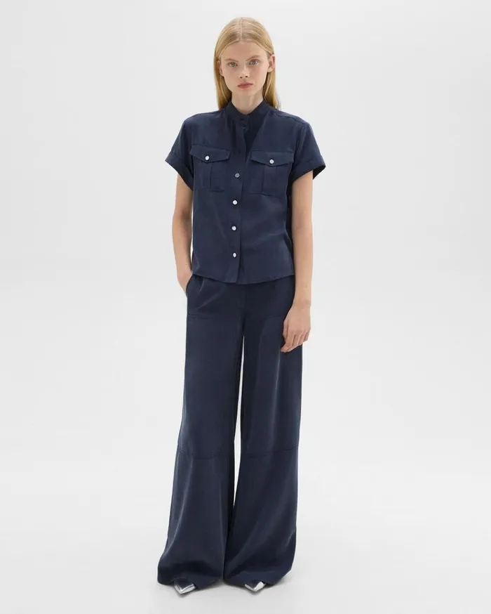 Theory WideLeg Carpenter Pant In Fluid Twill Nocturne Navy Women Pants