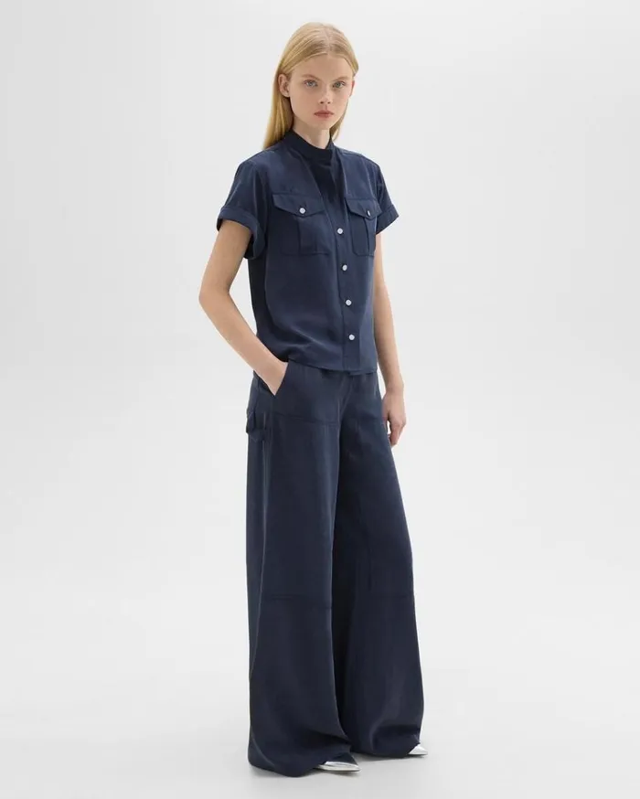 Theory WideLeg Carpenter Pant In Fluid Twill Nocturne Navy Women Pants Theory WideLeg Carpenter Pant In Fluid Twill Nocturne Navy Women Pants