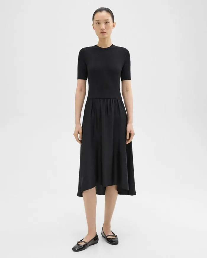 Theory WoolViscose Combo Dress Blackblack Women Dresses