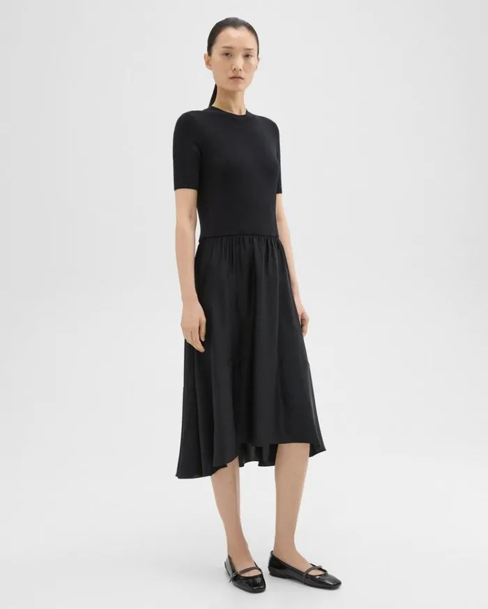 Theory WoolViscose Combo Dress Blackblack Women Dresses