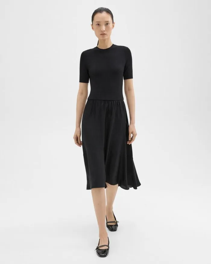 Theory WoolViscose Combo Dress Blackblack Women Dresses