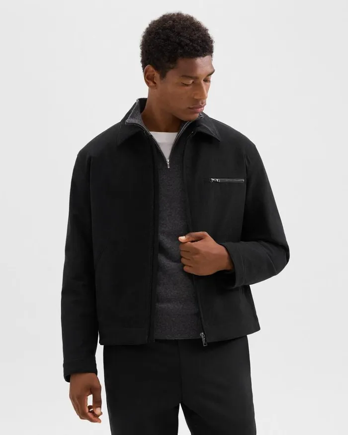 Theory Workwear Jacket In Moleskin Twill Black Men Outerwear