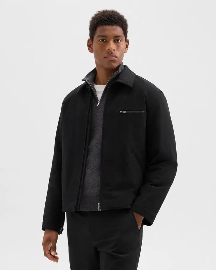 Theory Workwear Jacket In Moleskin Twill Black Men Outerwear Theory Workwear Jacket In Moleskin Twill Black Men Outerwear