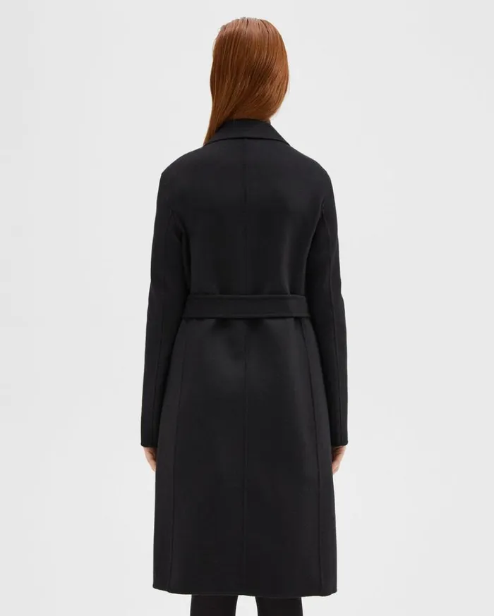 Theory Wrap Coat In DoubleFace WoolCashmere Black Women Outerwear