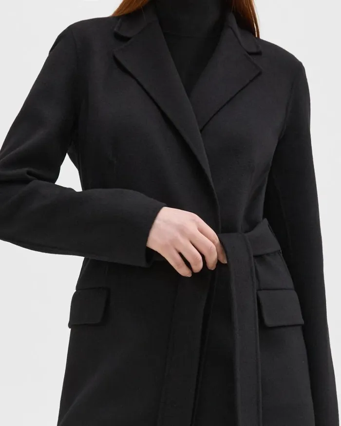 Theory Wrap Coat In DoubleFace WoolCashmere Black Women Outerwear