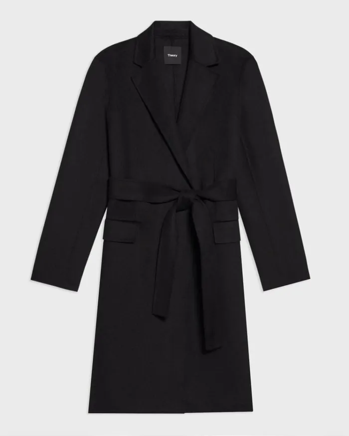 Theory Wrap Coat In DoubleFace WoolCashmere Black Women Outerwear