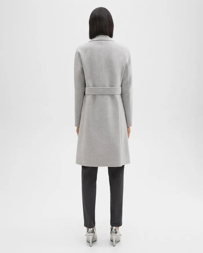 Theory Wrap Coat In DoubleFace WoolCashmere Melange Grey Women Outerwear