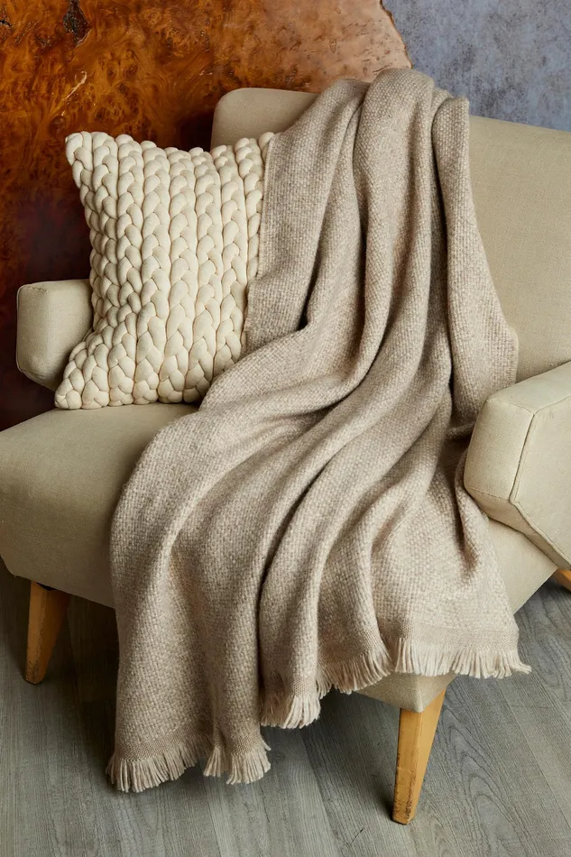 Throws Women Elie Tahari Alpaca Knit Throw Oatmeal Heather