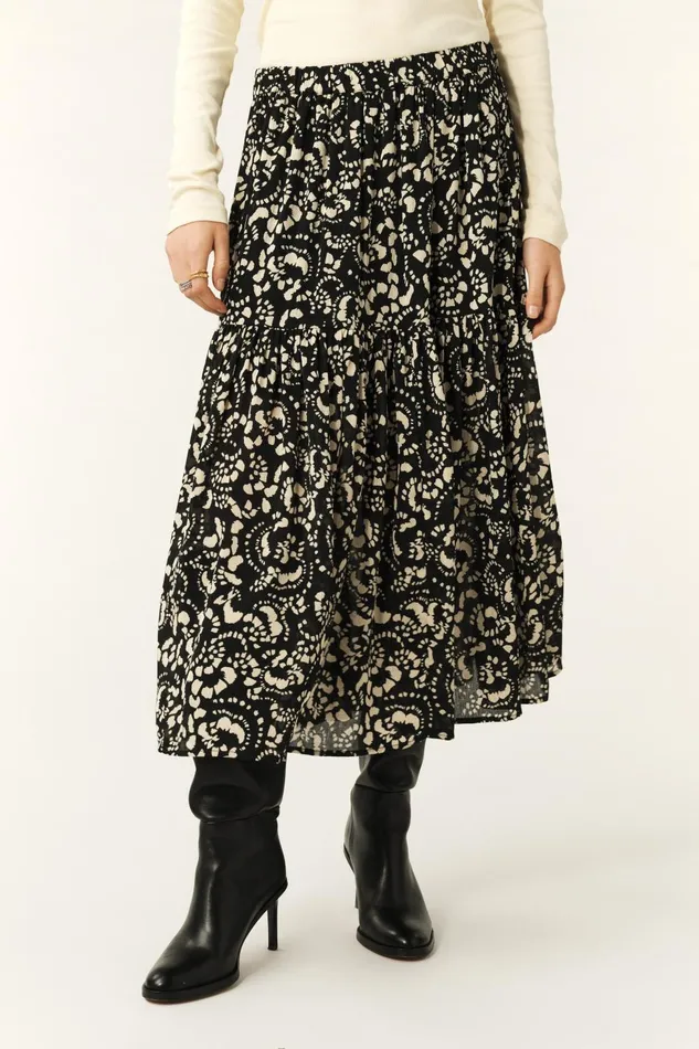 Tiered Skirt Eola Black Women Baandsh Skirts and Shorts