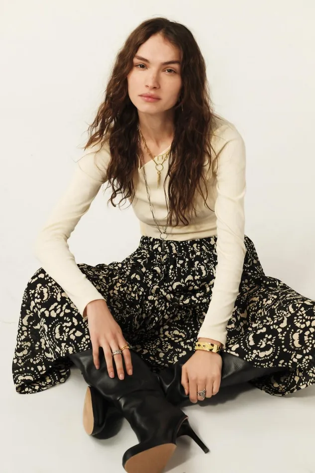 Tiered Skirt Eola Black Women Baandsh Skirts and Shorts