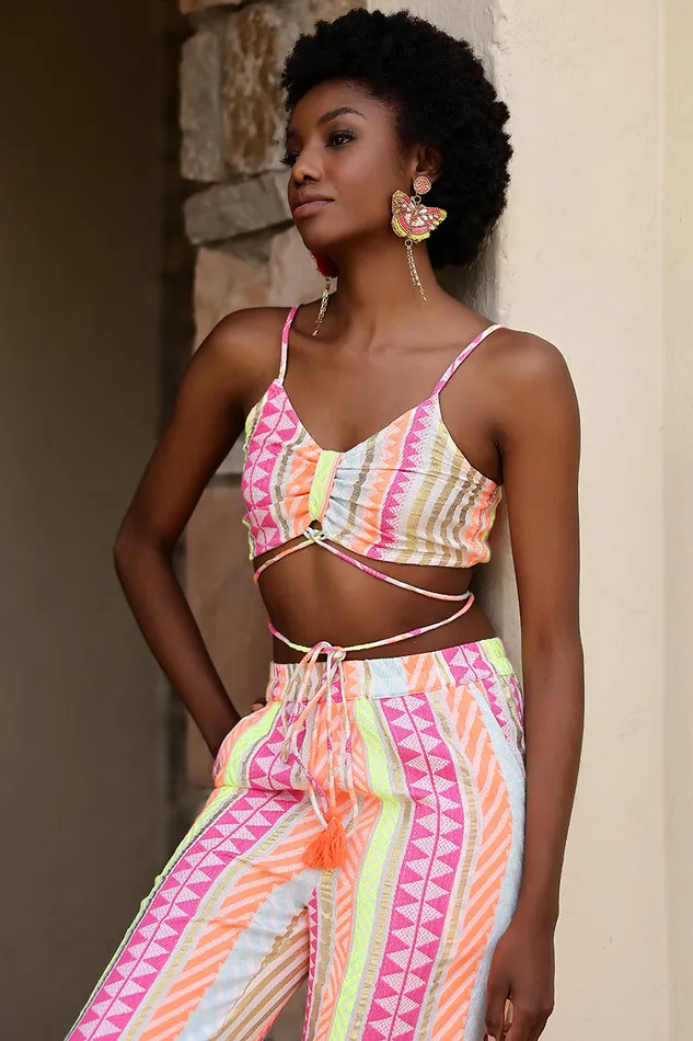 Tops America and Beyond Women Fluorescent Striped Top