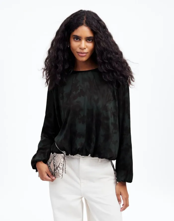 Tops and Shirts Women Madewell LongSleeve BubbleHem Top In Satin Luxury Forest Tops and Shirts Women Madewell LongSleeve BubbleHem Top In Satin Luxury Forest