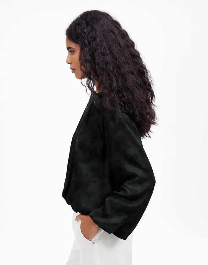Tops and Shirts Women Madewell LongSleeve BubbleHem Top In Satin Luxury Forest