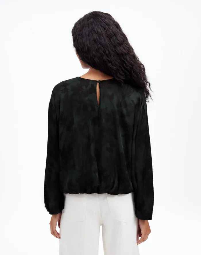 Tops and Shirts Women Madewell LongSleeve BubbleHem Top In Satin Luxury Forest