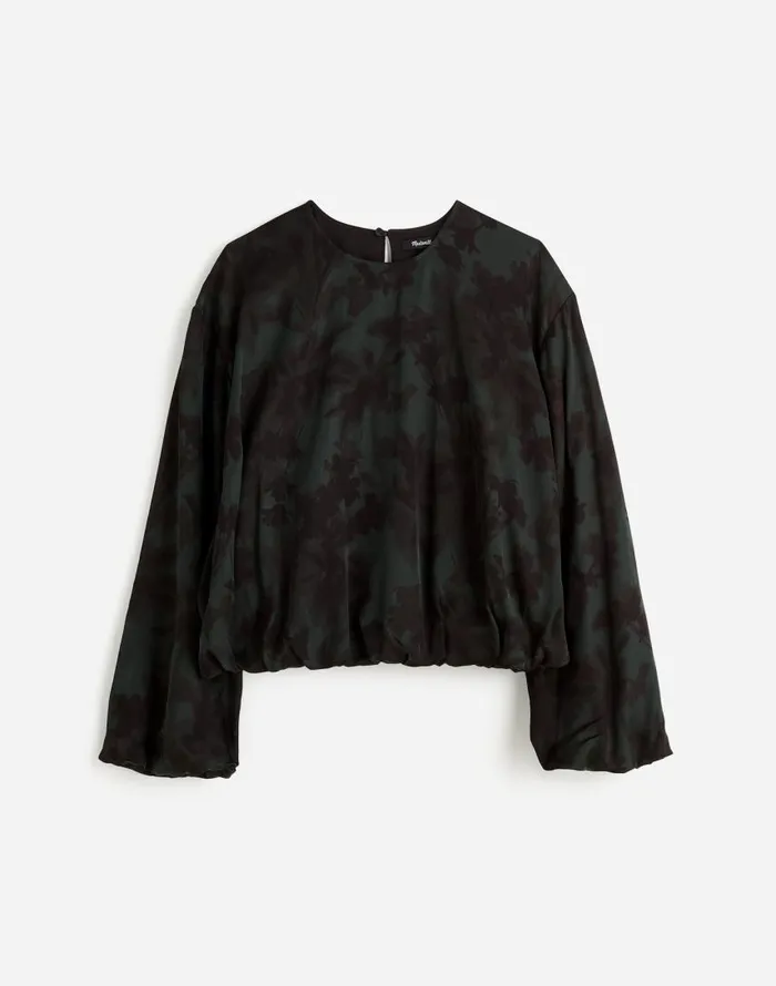 Tops and Shirts Women Madewell LongSleeve BubbleHem Top In Satin Luxury Forest