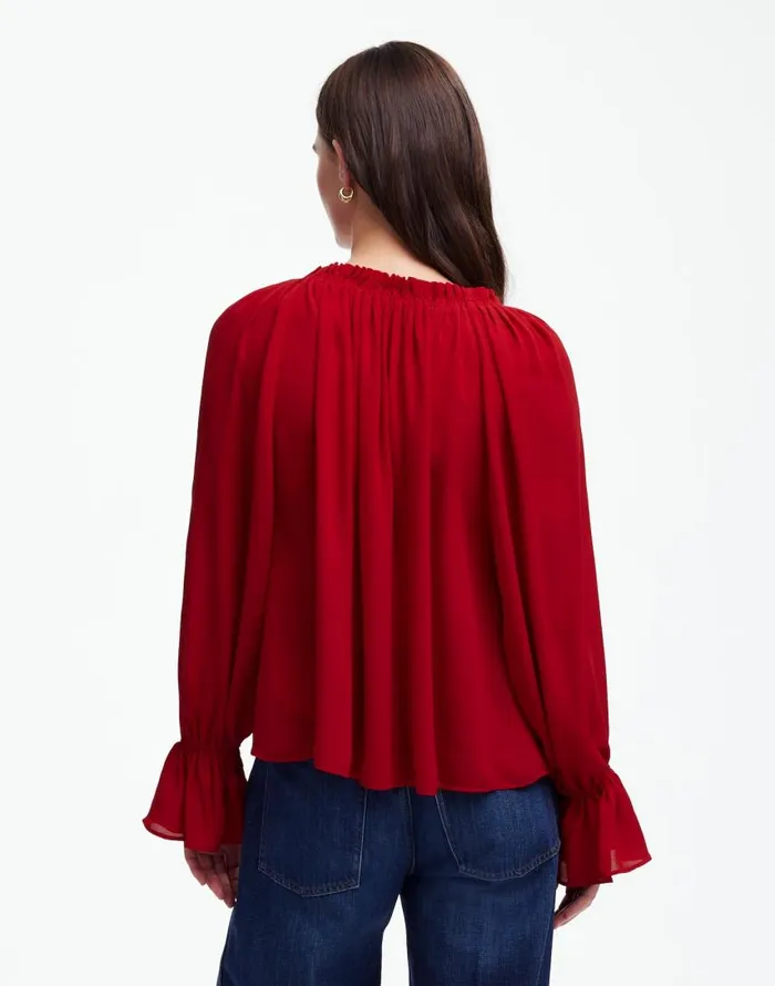 Tops and Shirts Women Madewell LongSleeve TieNeck Top Crimson Berry