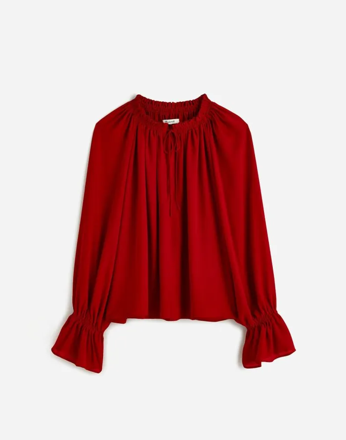 Tops and Shirts Women Madewell LongSleeve TieNeck Top Crimson Berry