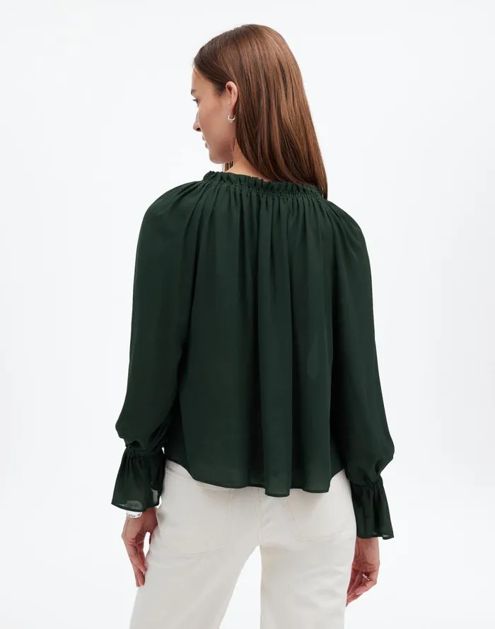 Tops and Shirts Women Madewell LongSleeve TieNeck Top Luxury Forest
