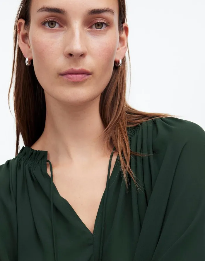 Tops and Shirts Women Madewell LongSleeve TieNeck Top Luxury Forest