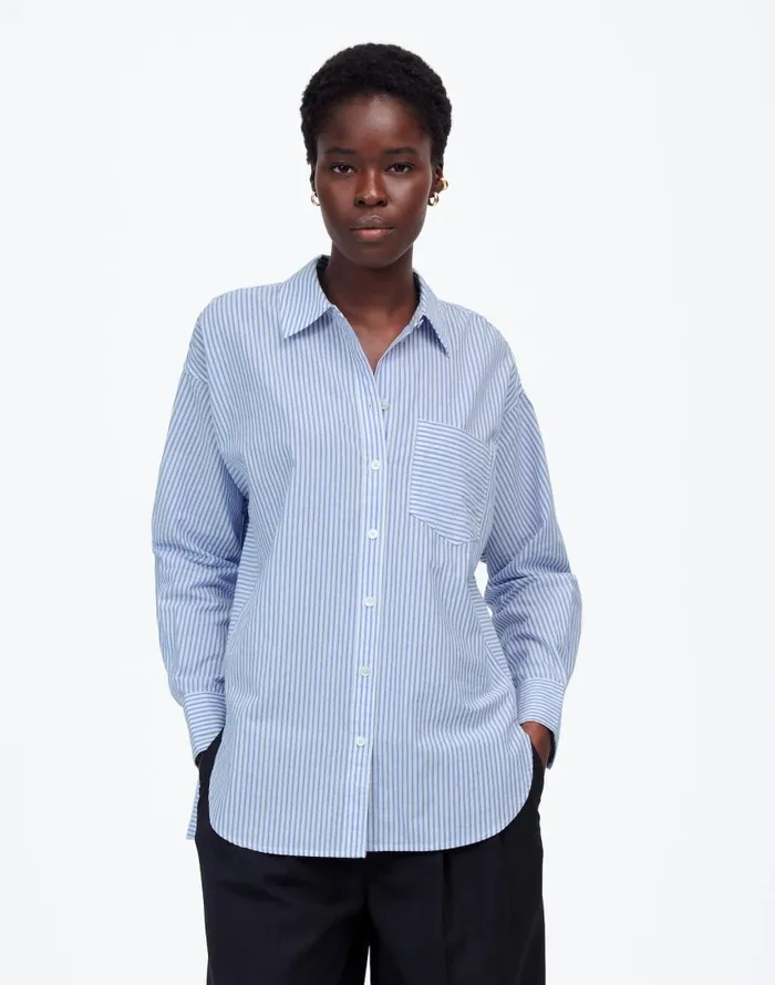 Tops and Shirts Women Madewell Poplin SidePanel Shirt Dbl Weave Blue And White St