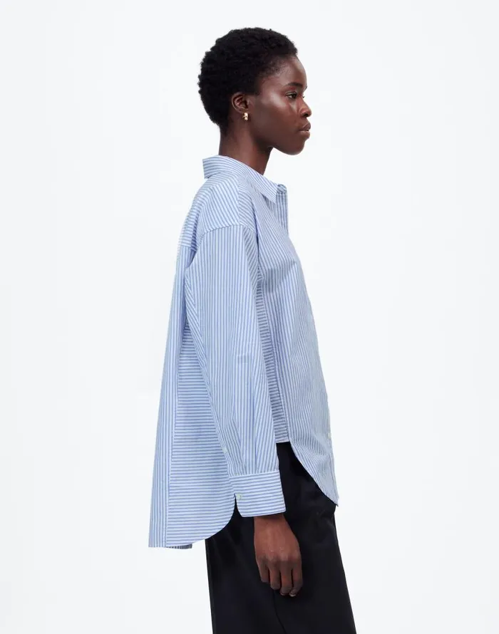 Tops and Shirts Women Madewell Poplin SidePanel Shirt Dbl Weave Blue And White St