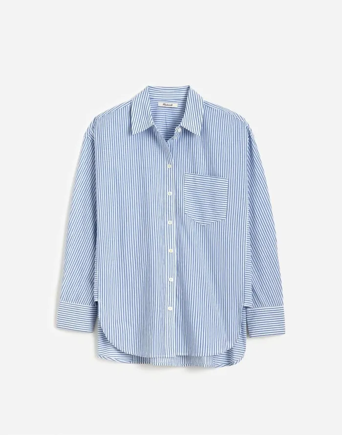 Tops and Shirts Women Madewell Poplin SidePanel Shirt Dbl Weave Blue And White St