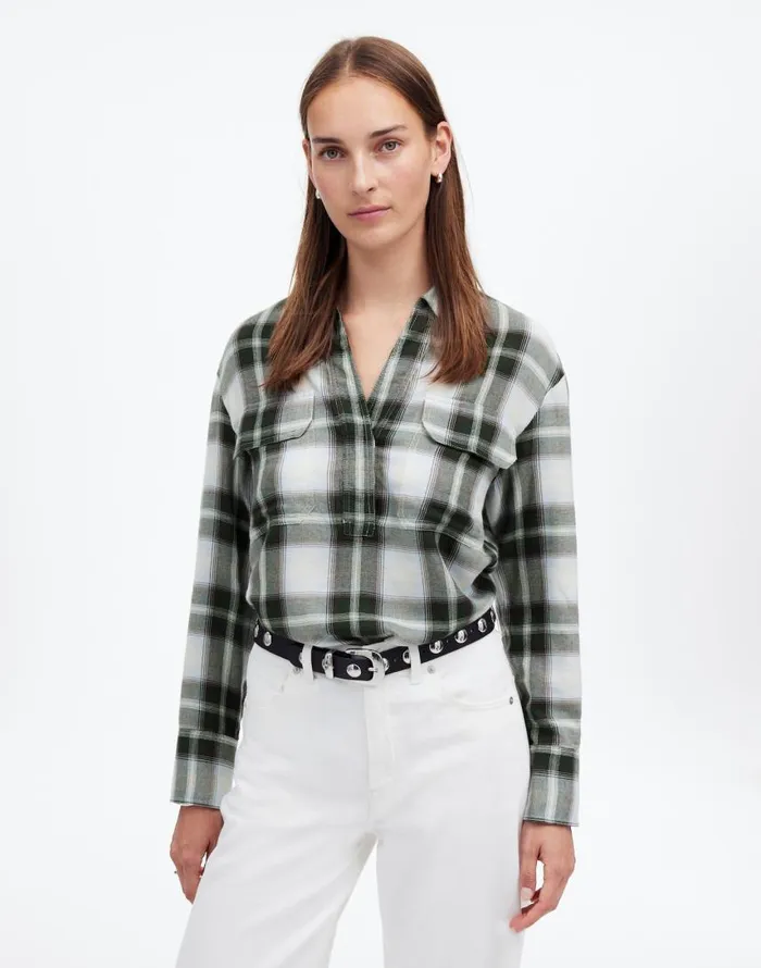 Tops and Shirts Women Madewell Popover Shirt In Plaid City Blue