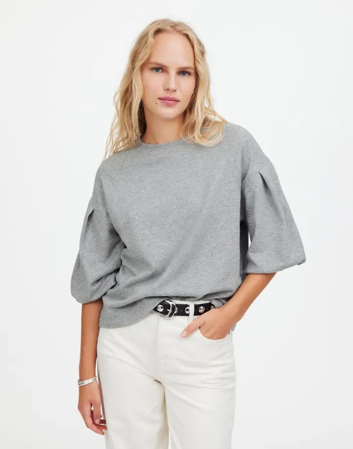 Tops and Shirts Women Madewell PuffSleeve Sweatshirt Tee Hthr Gym Class Grey