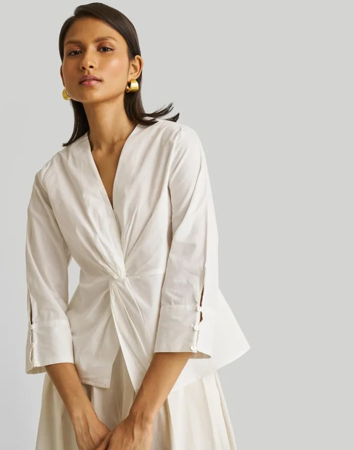 Tops and Shirts Women Madewell Reistor Front Twist Top White