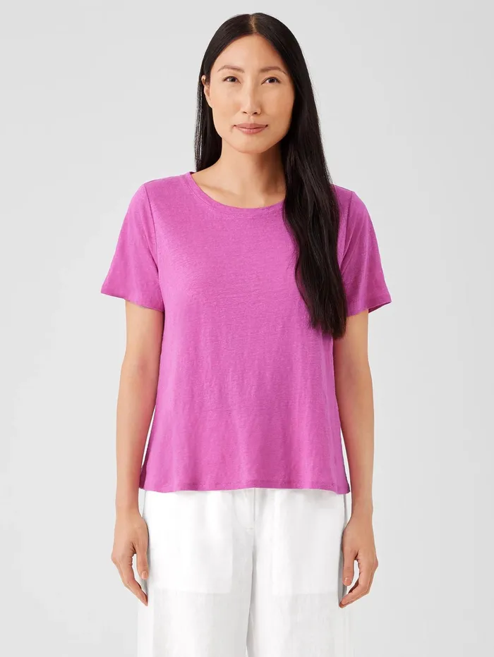 Tops and Tees Women Eileen Fisher Organic Linen Jersey Crew Neck Tee Black