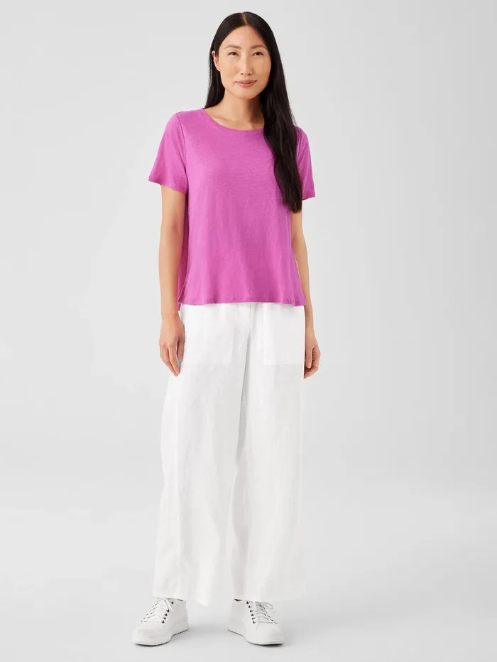 Tops and Tees Women Eileen Fisher Organic Linen Jersey Crew Neck Tee Black