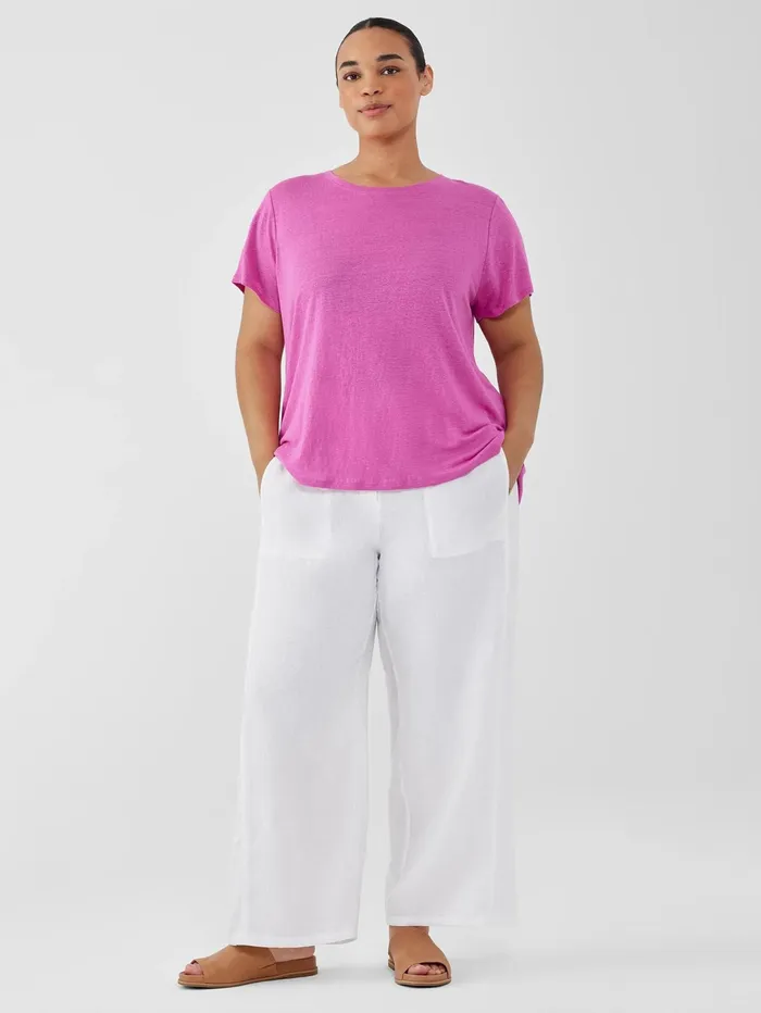 Tops and Tees Women Eileen Fisher Organic Linen Jersey Crew Neck Tee Black