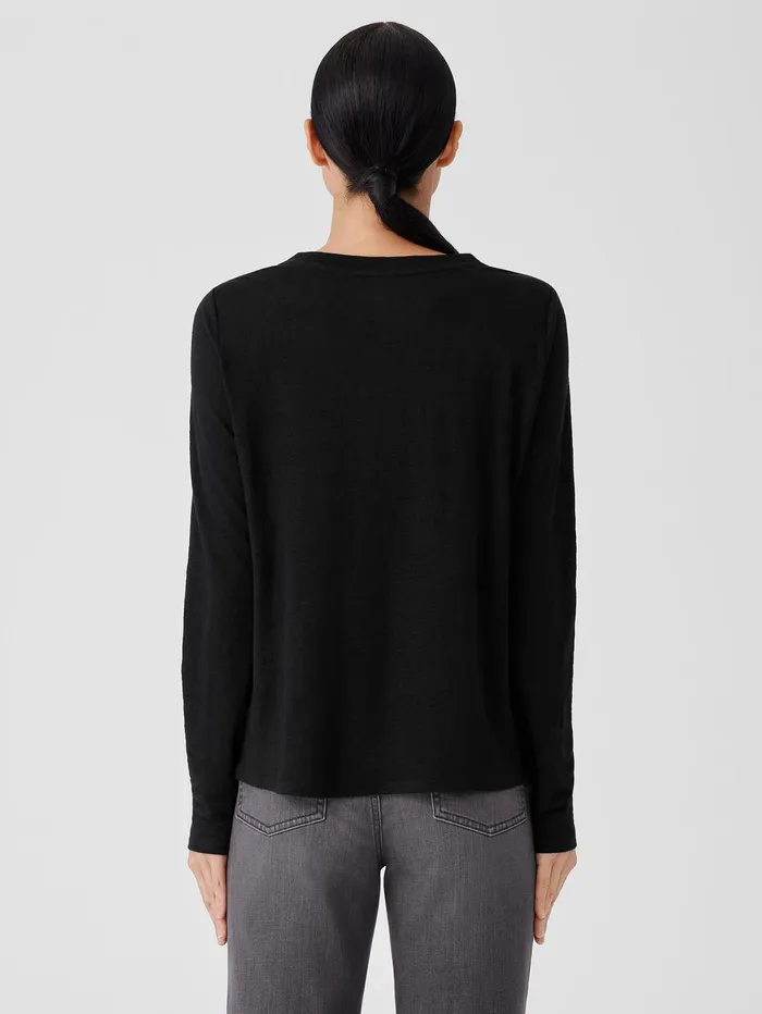 Tops and Tees Women Eileen Fisher Organic Linen Jersey Crew Neck Top Black