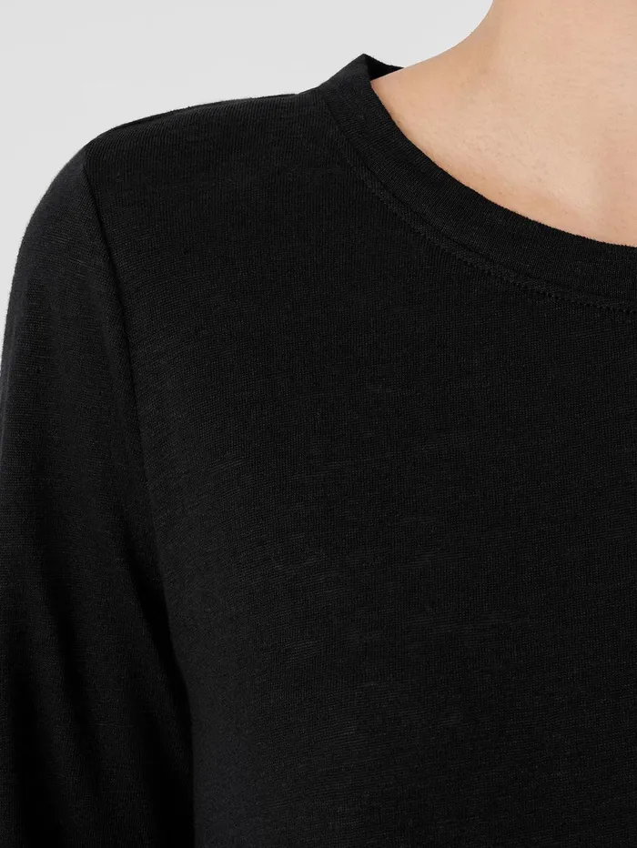 Tops and Tees Women Eileen Fisher Organic Linen Jersey Crew Neck Top Black