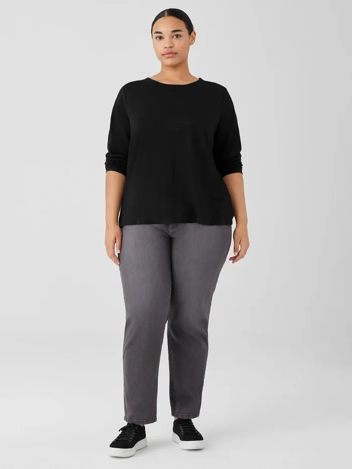 Tops and Tees Women Eileen Fisher Organic Linen Jersey Crew Neck Top Black